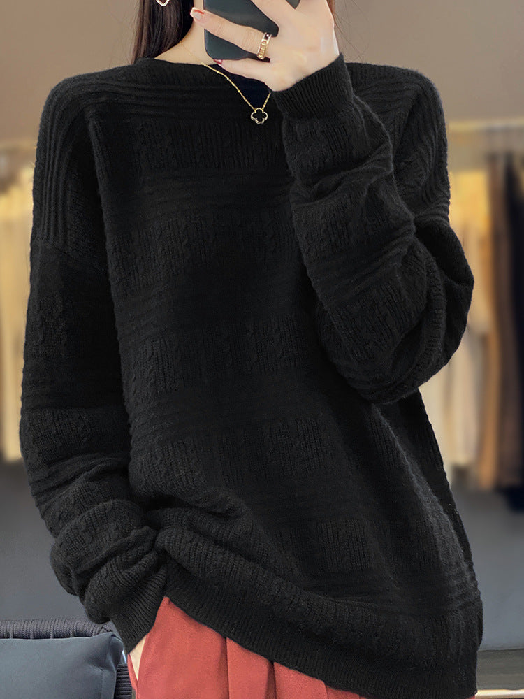Damen Oversize-Feinstrickpullover mit Strukturblöcken, Mohair‑Look und Rundhalsausschnitt Drune