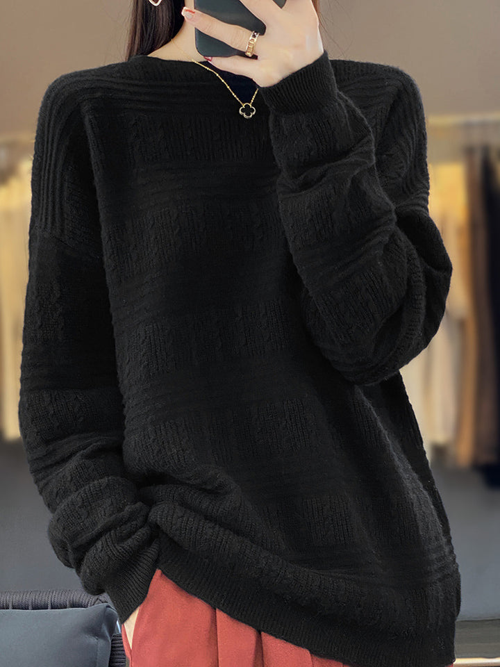Damen Oversize-Feinstrickpullover mit Strukturblöcken, Mohair‑Look und Rundhalsausschnitt Drune