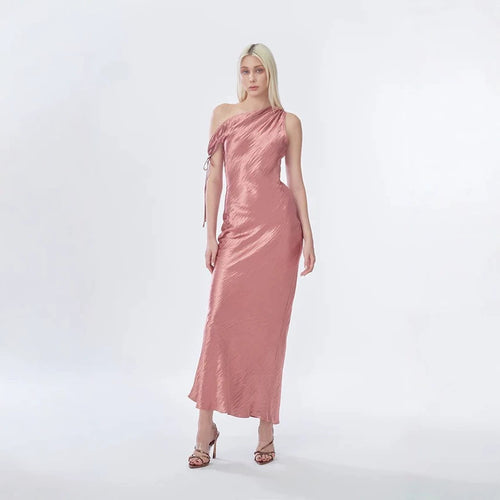 Damen elegantes langes asymmetrisches Kleid mit raffiniertem Rüschendetail Drune