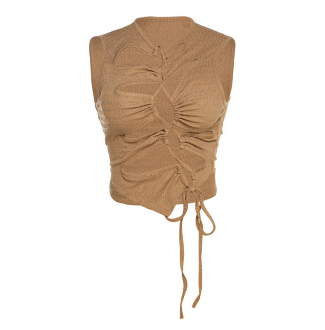 Damen Crop-Top mit raffinierten Raffungselementen und verstellbaren Bindebändern Drune