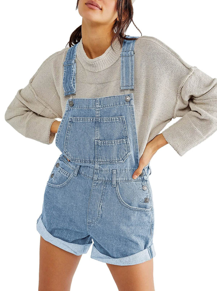 Damen Lässige Denim-Latzshorts mit funktionalen Taschen und verstellbaren Trägern Drune
