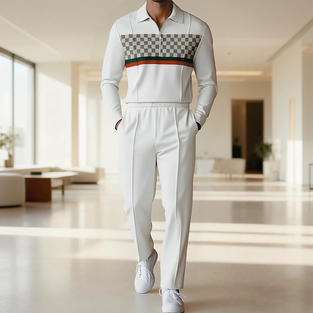 Herren modisches Langarmshirt mit Reißverschluss und einzigartigem Blockdesign Drune
