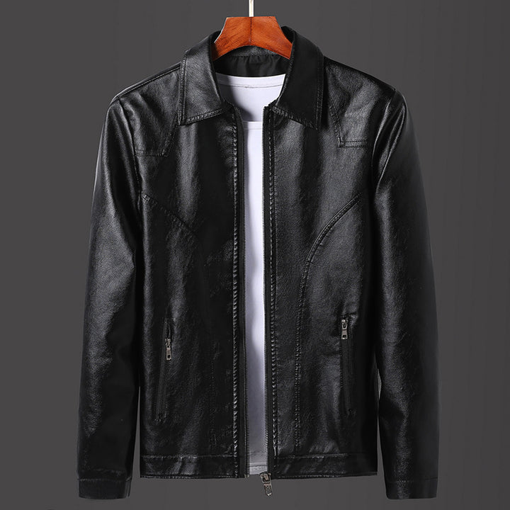 Herren Minimalistisches Lederoptik-Zip-Blouson mit ergonomischen Nahtlinien und Hemdkragen Drune