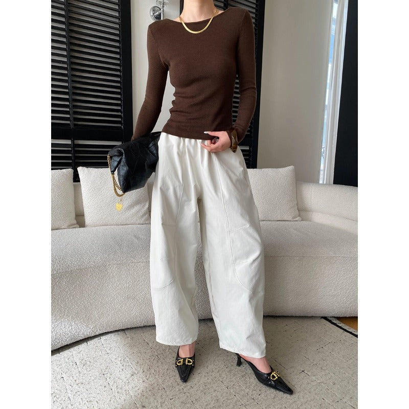 Damen Langarm-Top aus feinem Strick mit elegantem Rundhalsausschnitt Drune