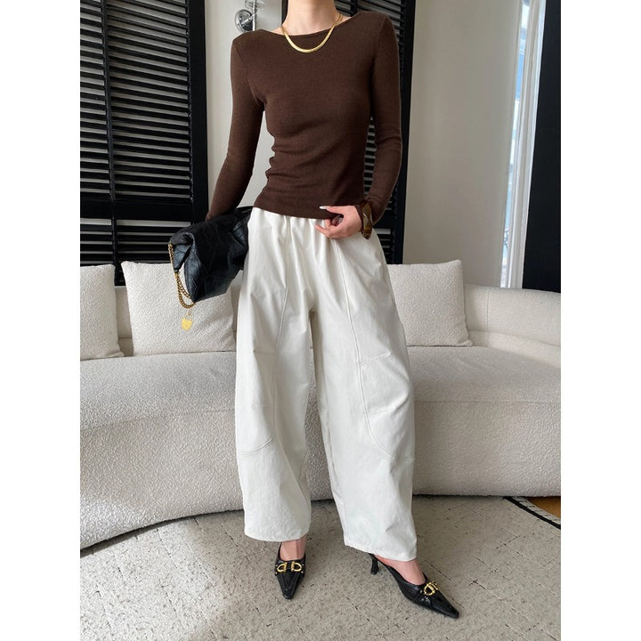 Damen Langarm-Top aus feinem Strick mit elegantem Rundhalsausschnitt Drune