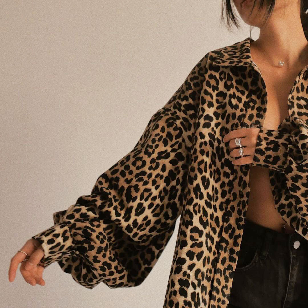 Damen Oversized Hemdbluse im Leo-Muster Drune
