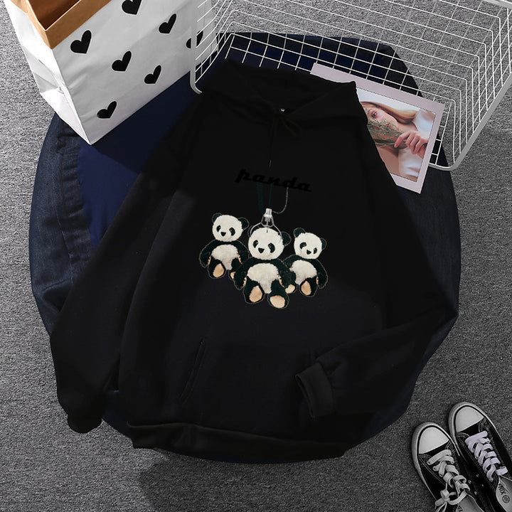 Damen nan oversized Kapuzenpullover mit Plüsch-Panda-Applikation und Kängurutasche Drune