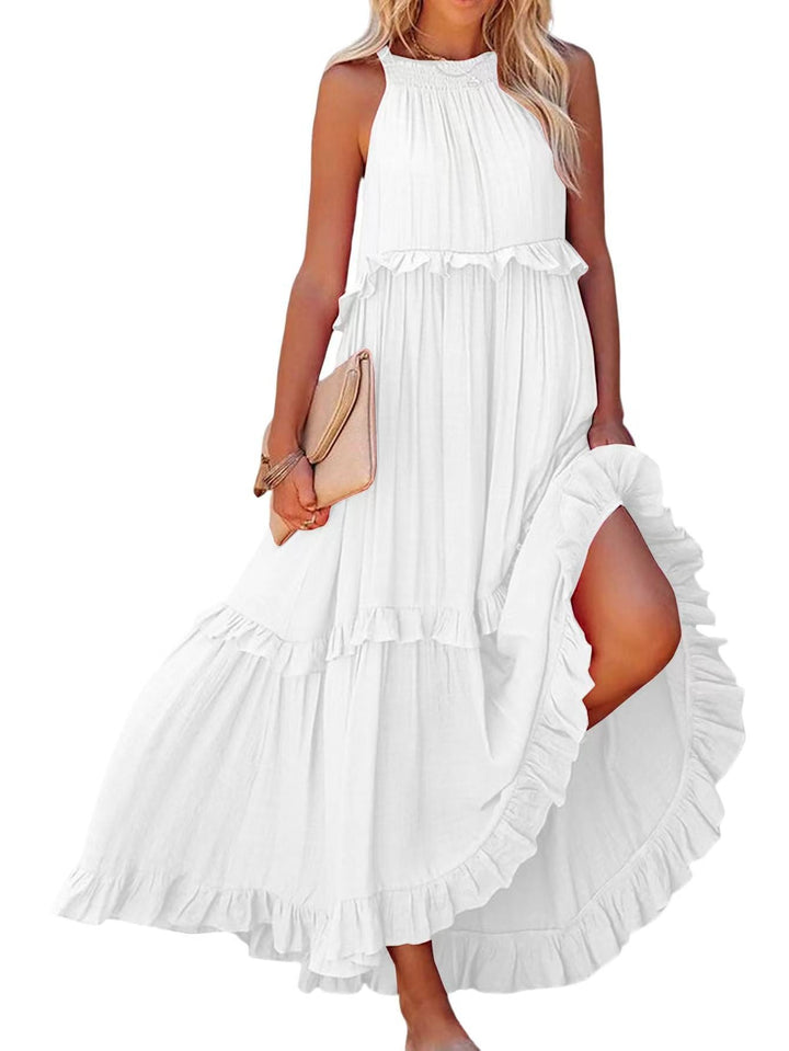 Damen Maxikleid mit Rüschendetails und luftiger Silhouette Drune