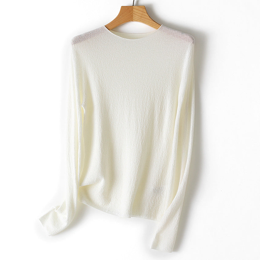 Damen Leichter strukturierter Langarm-Strickpullover mit Rundhals und feiner Crinkle-Optik Drune
