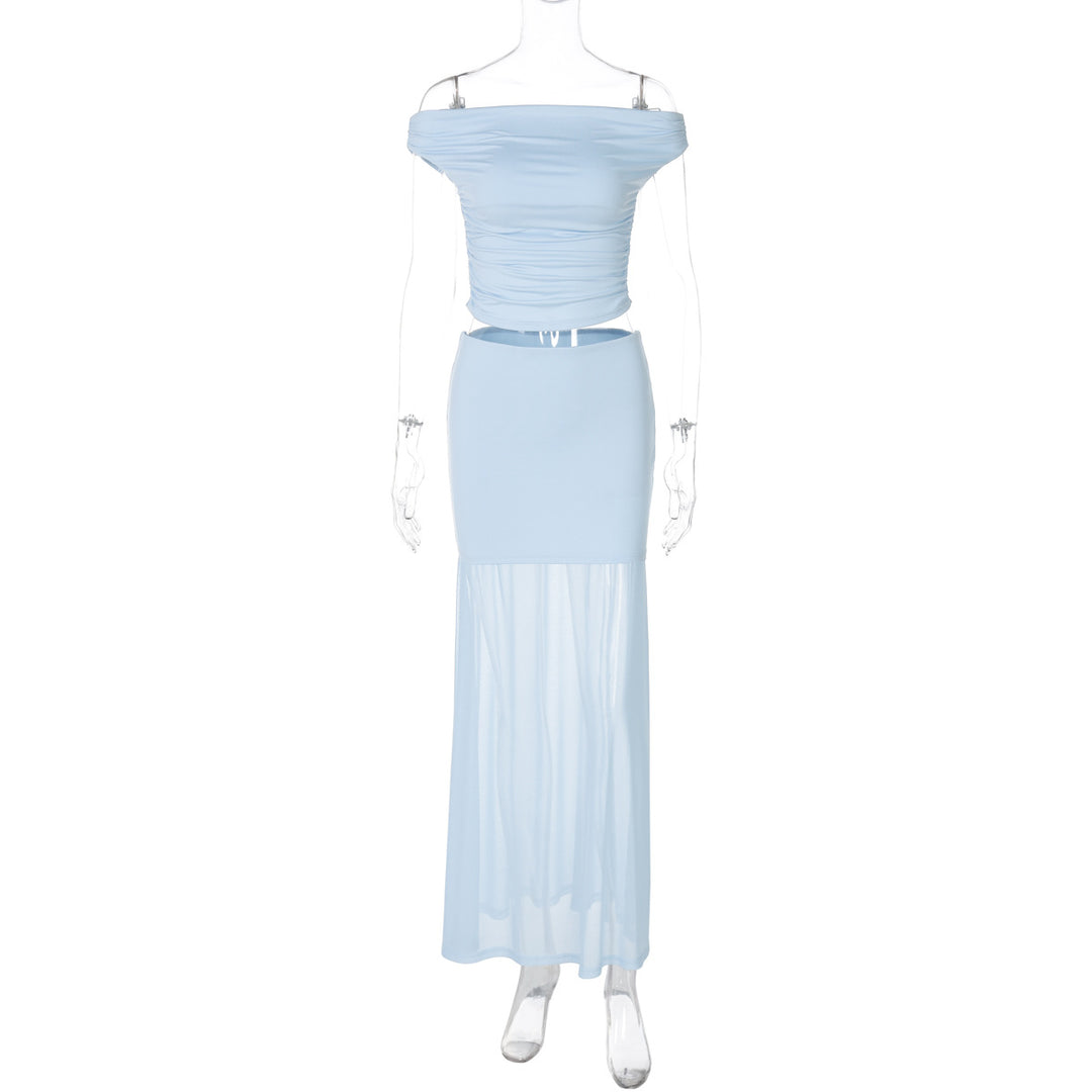 Damen Elegantes Off-Shoulder Maxikleid mit gerafftem Oberteil Drune