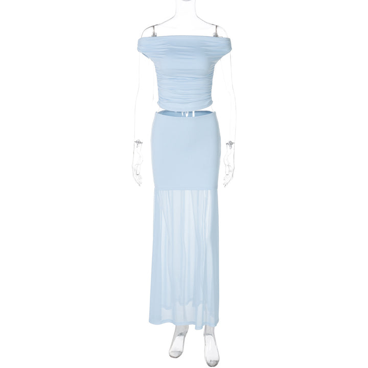 Damen Elegantes Off-Shoulder Maxikleid mit gerafftem Oberteil Drune
