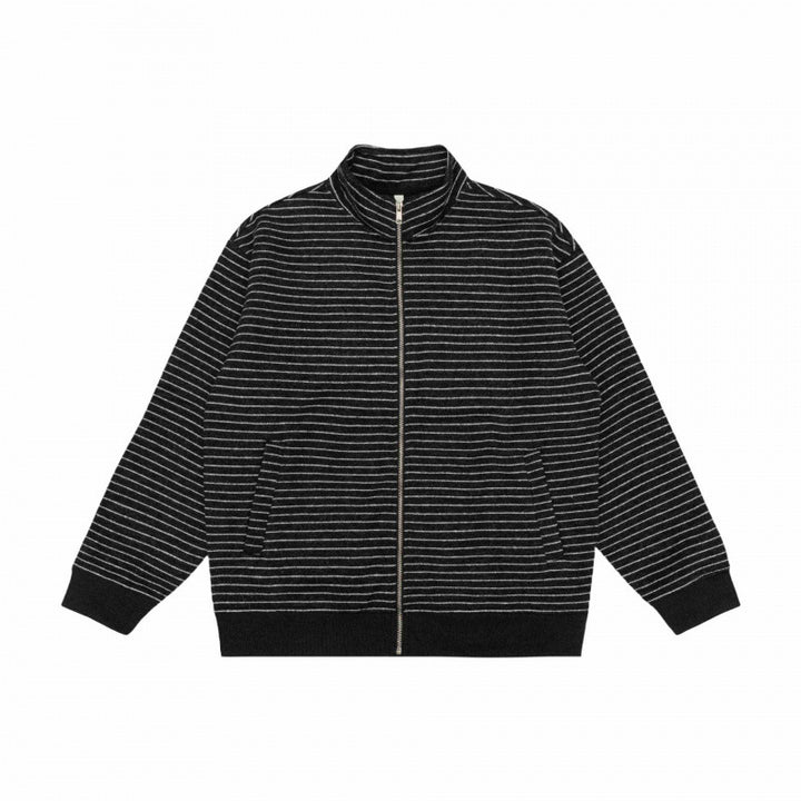 Unisex Gestreifte Strick-Zipjacke mit Stehkragen und aufgesetzten Eingrifftaschen Drune