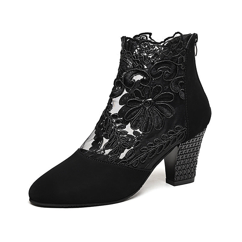 Damen Elegante Schnürstiefeletten mit Floralem Spitzen-Design und Blockiertem Absatz Drune