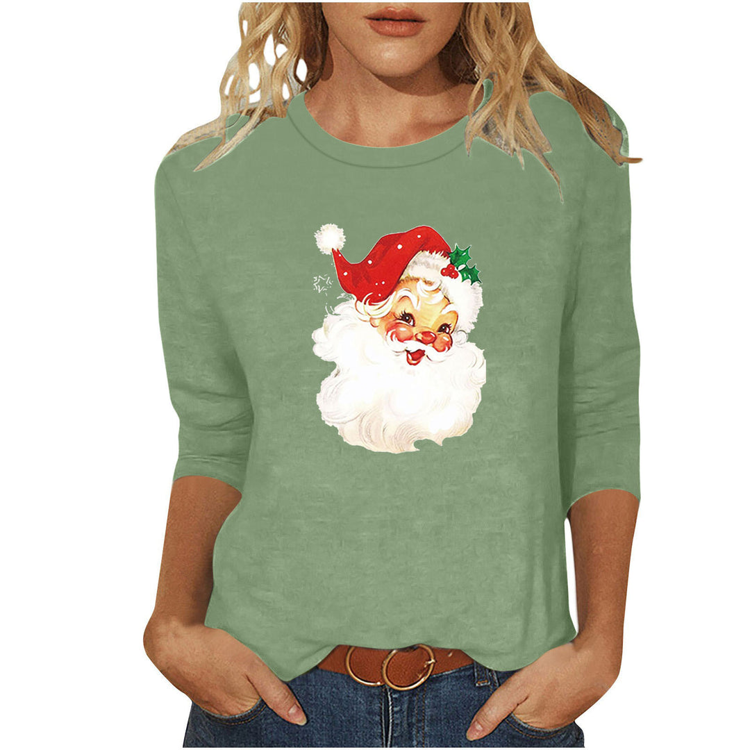 Damen nan lässiges Sweatshirt mit nostalgischem Weihnachtsmannprint und dreiviertelärmeln Drune