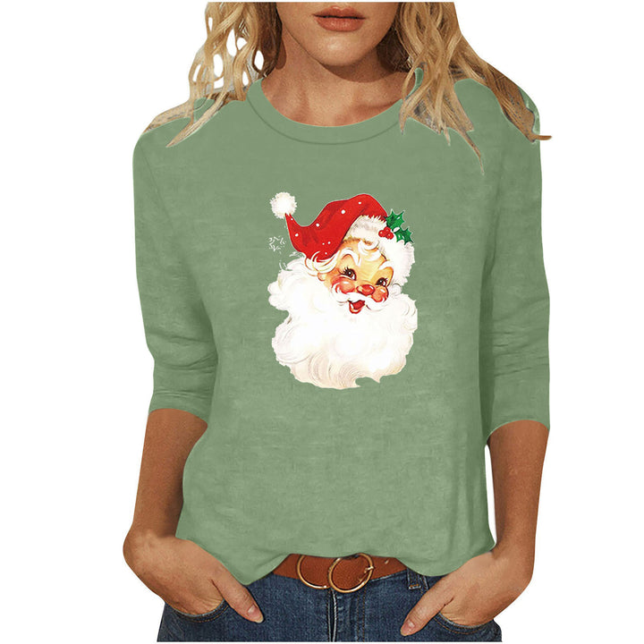 Damen nan lässiges Sweatshirt mit nostalgischem Weihnachtsmannprint und dreiviertelärmeln Drune