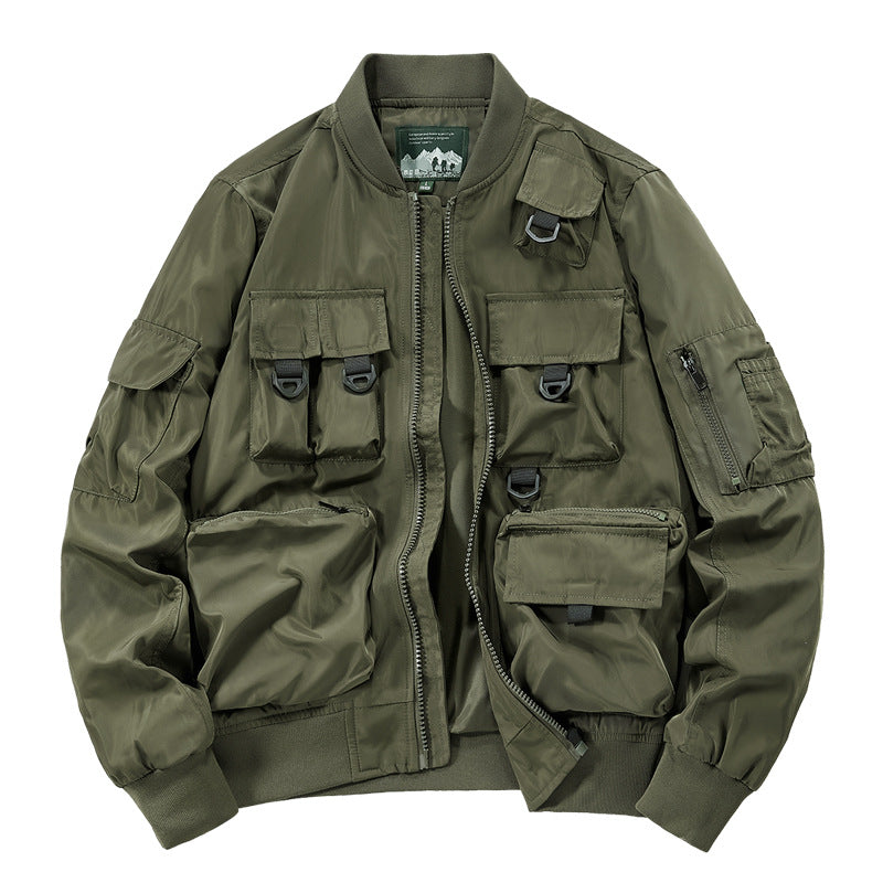 Herren nan multifunktionale Utility-Bomberjacke mit zahlreichen Taschen, D-Ring‑Details und windabweisender Nylonhülle Drune