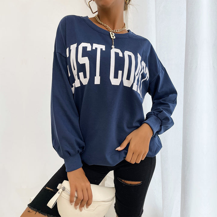 Damen Oversize-Sweatshirt mit College-Print, Rundhalsausschnitt und gerippten Bündchen Drune