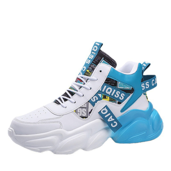 Herren futuristische High-Top Plateausneaker mit gemustertem Textil-Mix, gepolstertem Knöchelkragen und skulpturierter EVA-Sohle Drune
