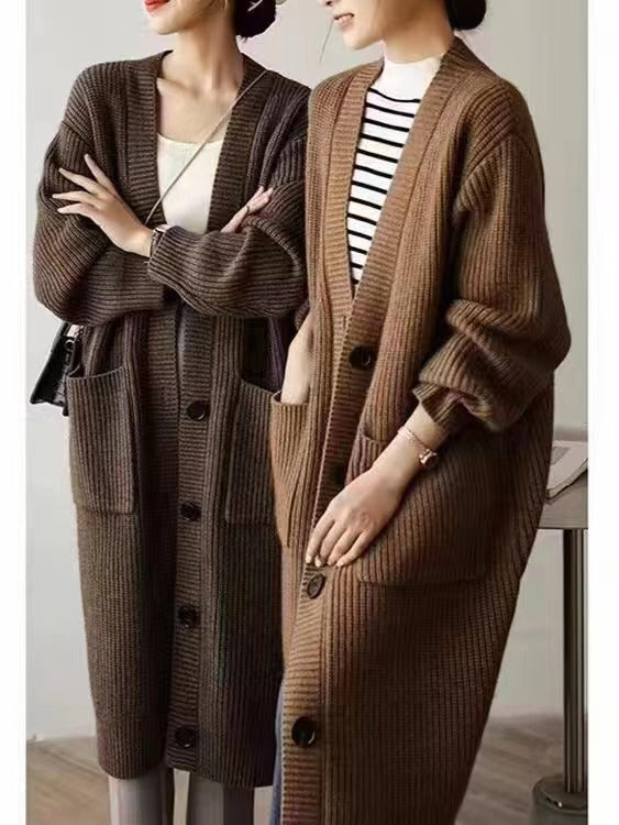 Damen Großer Strickcardigan mit aufgesetzten Taschen und Knopfverschluss Drune