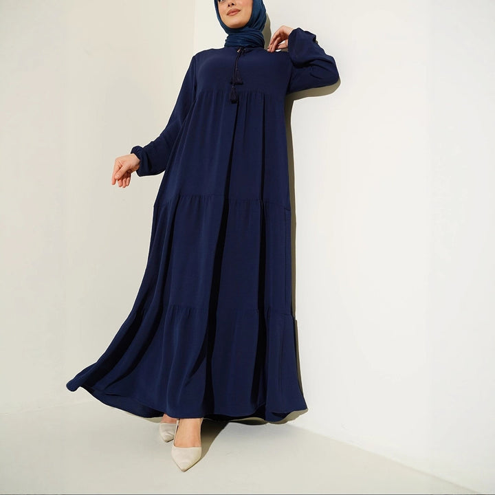 Damen Maxikleid mit voluminösem Rock und feinen Tasseln Drune
