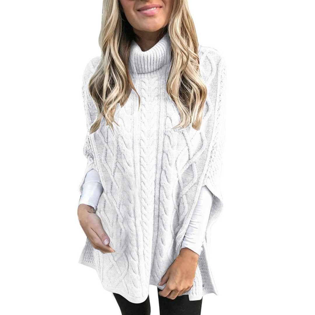 Damen nan kastiger Strickponcho mit hohem Rollkragen, Zopfstruktur und seitlichen Schlitzen Drune