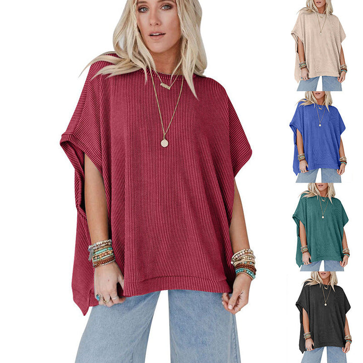 Damen Oversized T-Shirt mit Rippenstruktur Drune