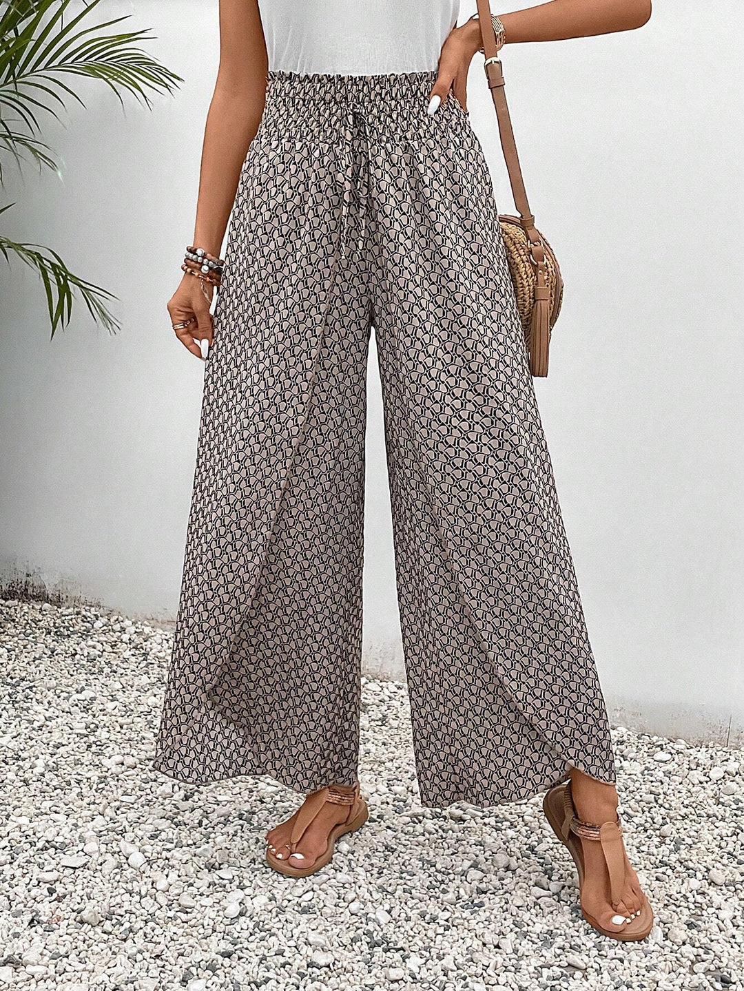 Damen Palazzo-Hose mit weitem Bein und gerafftem Elastikbund Drune