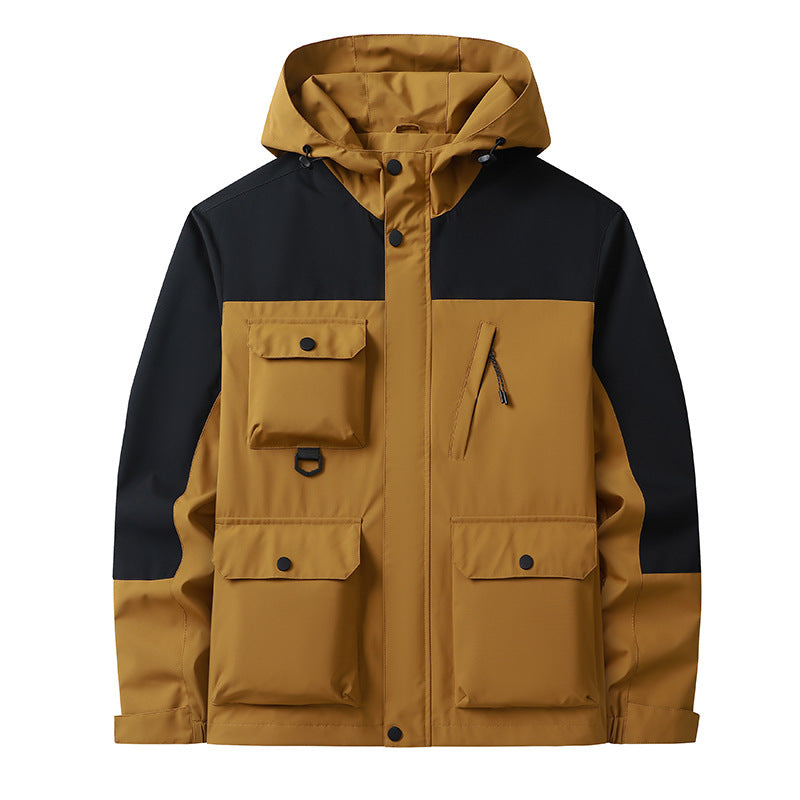 Herren Technische Utility-Fieldjacke mit Kapuze, Mehrfachtaschen und windabweisender Shell Drune