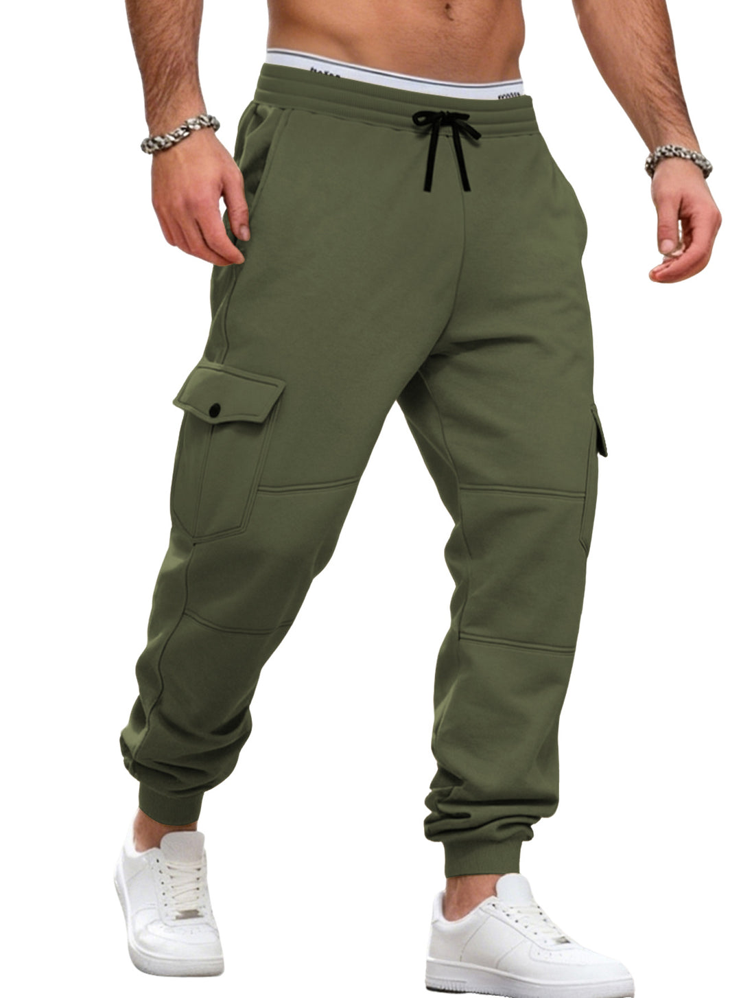 Herren nan sportive Jogginghose mit Cargotaschen Kordelzug und geripptem Knöchelsaum Drune