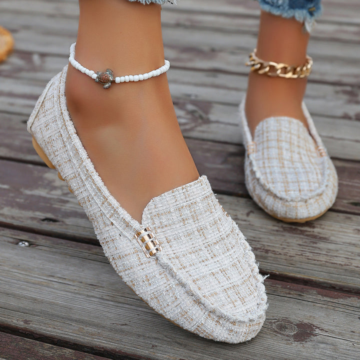 Damen Metallic Mokassin mit Noppenlaufsohle und Ziermetalldetail Drune