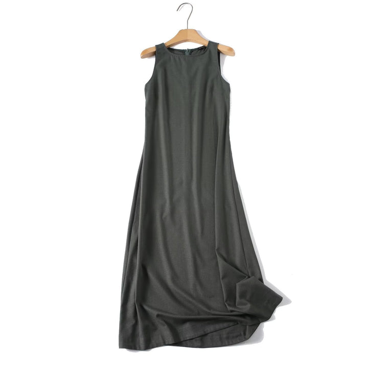 Damen ärmelloses Maxikleid mit elegantem Schnitt aus fließendem Stoff Drune