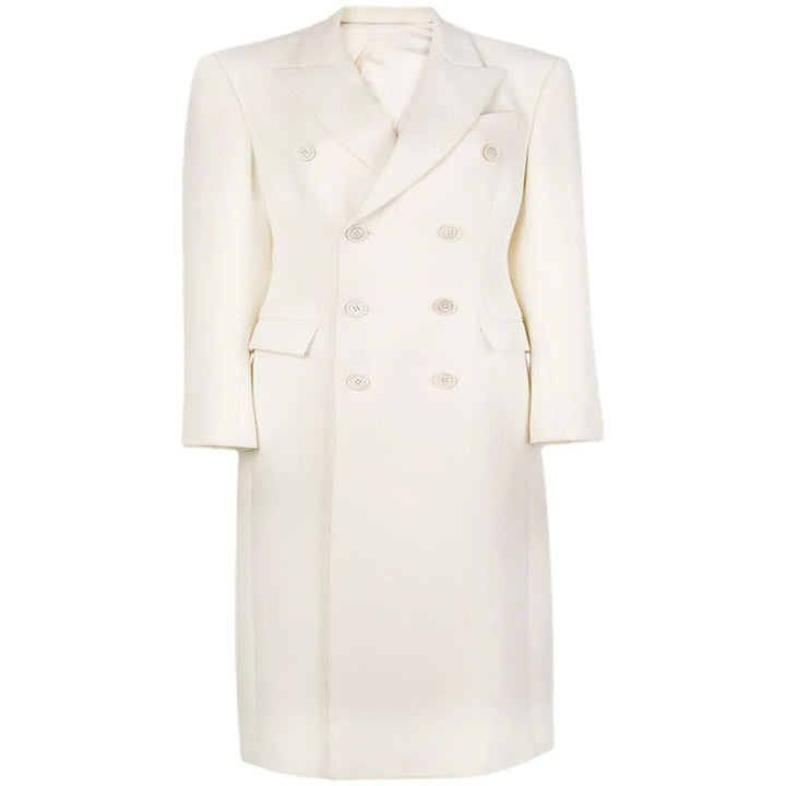 Damen Schmal geschnittener zweireihiger Wollmix‑Longcoat mit markanter Schulter Drune