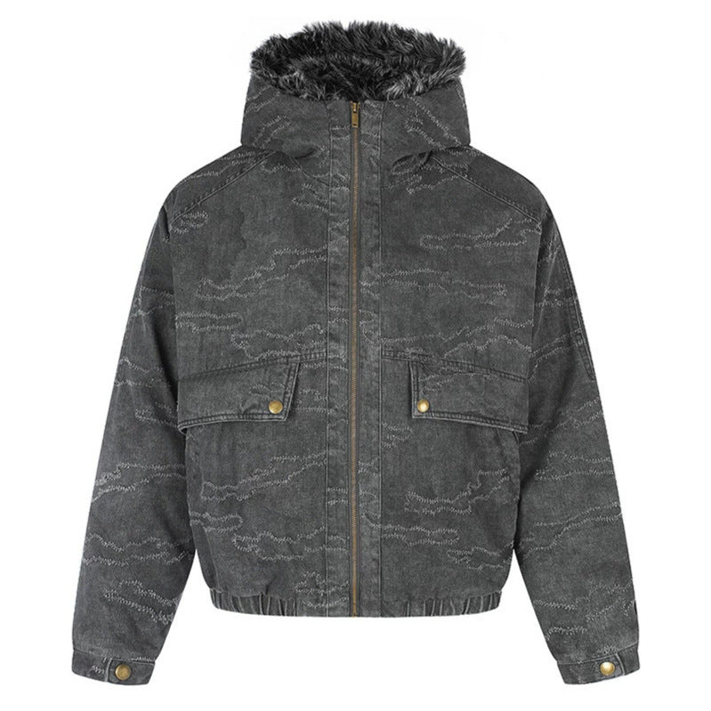 Damen Wattierte Kapuzen‑Bomberjacke mit Kunstfellbesatz, Camouflage‑Effekt und elastischem Saum Drune