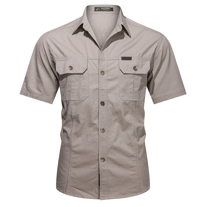 Men's  short-sleeve utility shirt with dual flap chest pockets and reinforced stitching Drune