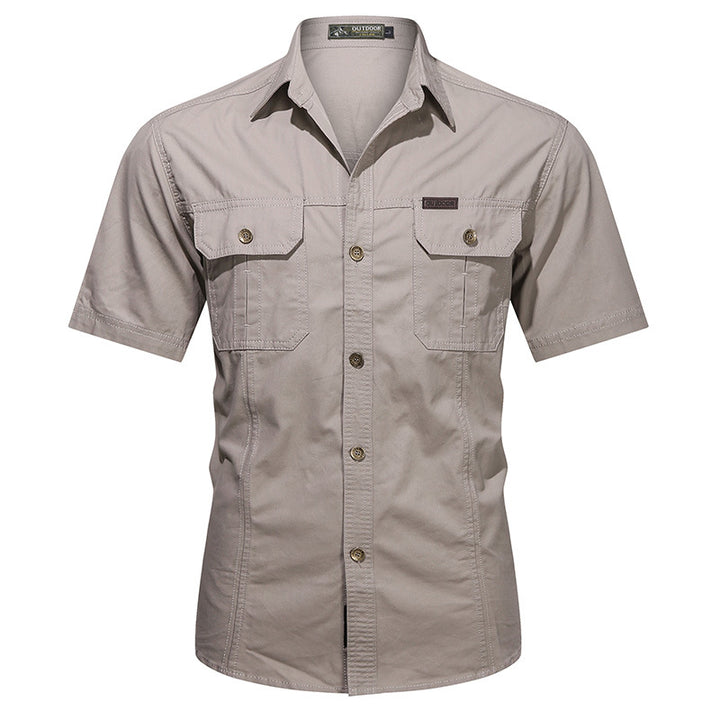 Men's  short-sleeve utility shirt with dual flap chest pockets and reinforced stitching Drune