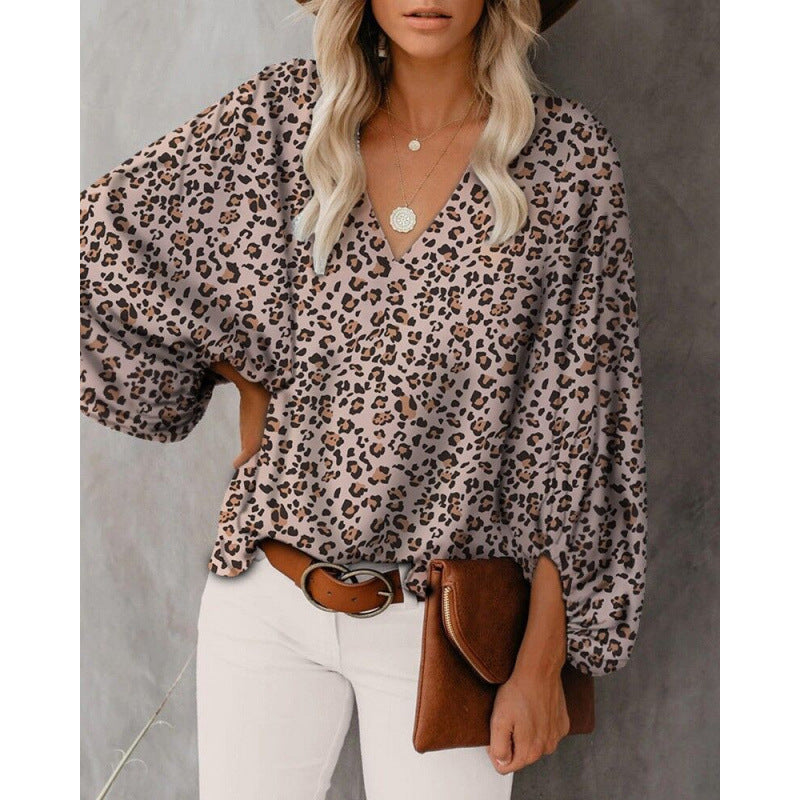 Damen Bluse mit weitem Puffärmel und eleganter V-Ausschnitt Drune
