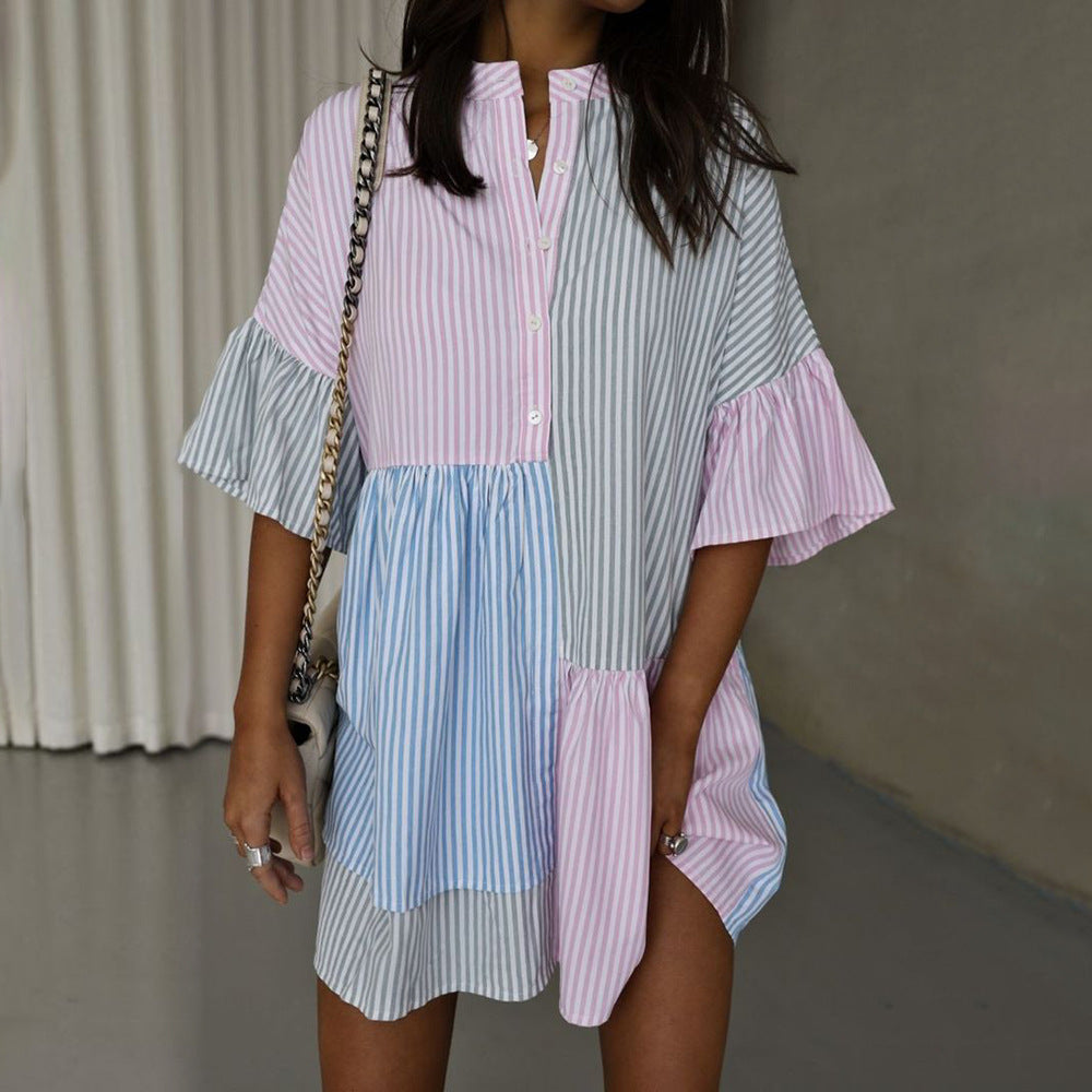 Drune | Gestreiftes Kleid mit kontrastierendem Print