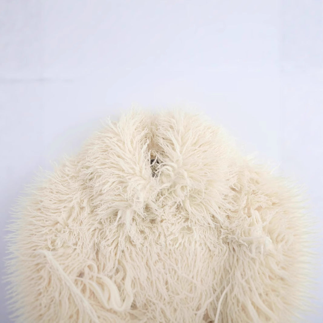 Damen Kurze shaggy Kunstpelzjacke mit Kapuze und hochfloriger Textur Drune