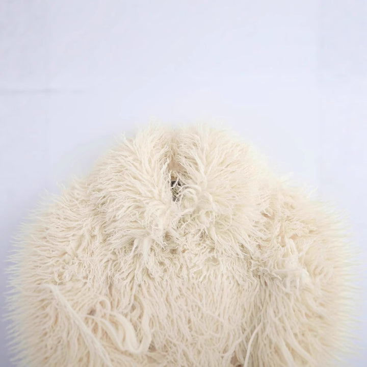 Damen Kurze shaggy Kunstpelzjacke mit Kapuze und hochfloriger Textur Drune