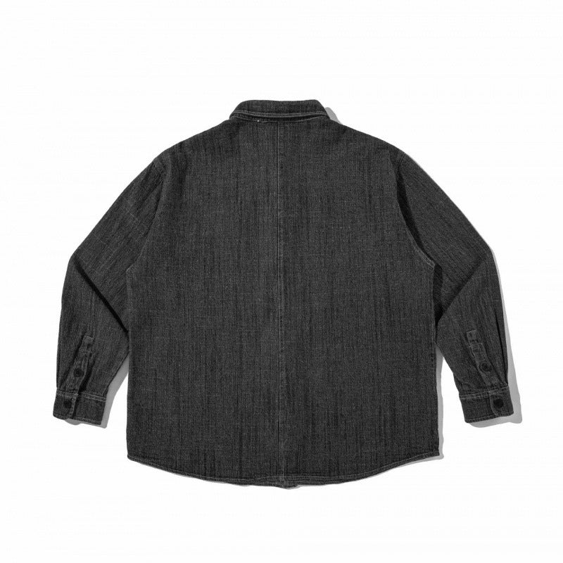 Unisex Kastenförmiges Denim-Overshirt im Worker-Look mit aufgesetzten Taschen und gerundetem Saum Drune