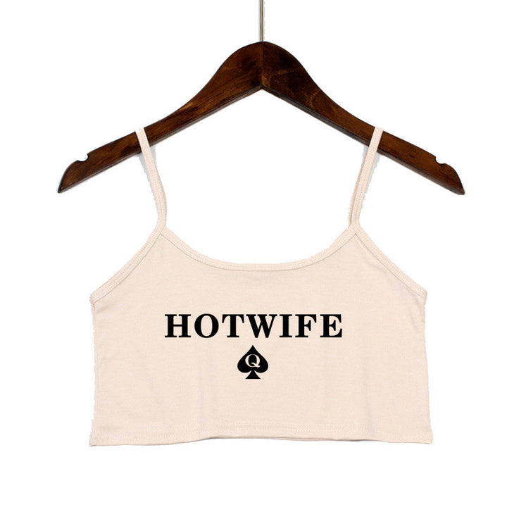 Damen Crop-Top mit modernen Schriftzügen und verstellbaren Trägern Drune