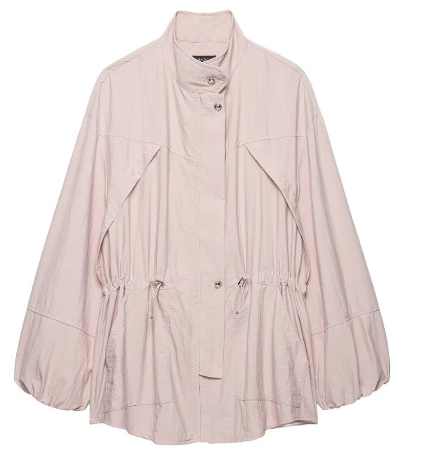 Damen Leichte Oversize‑Utilityjacke mit Tunnelzug‑Taillierung, Stehkragen und Ballonärmeln Drune