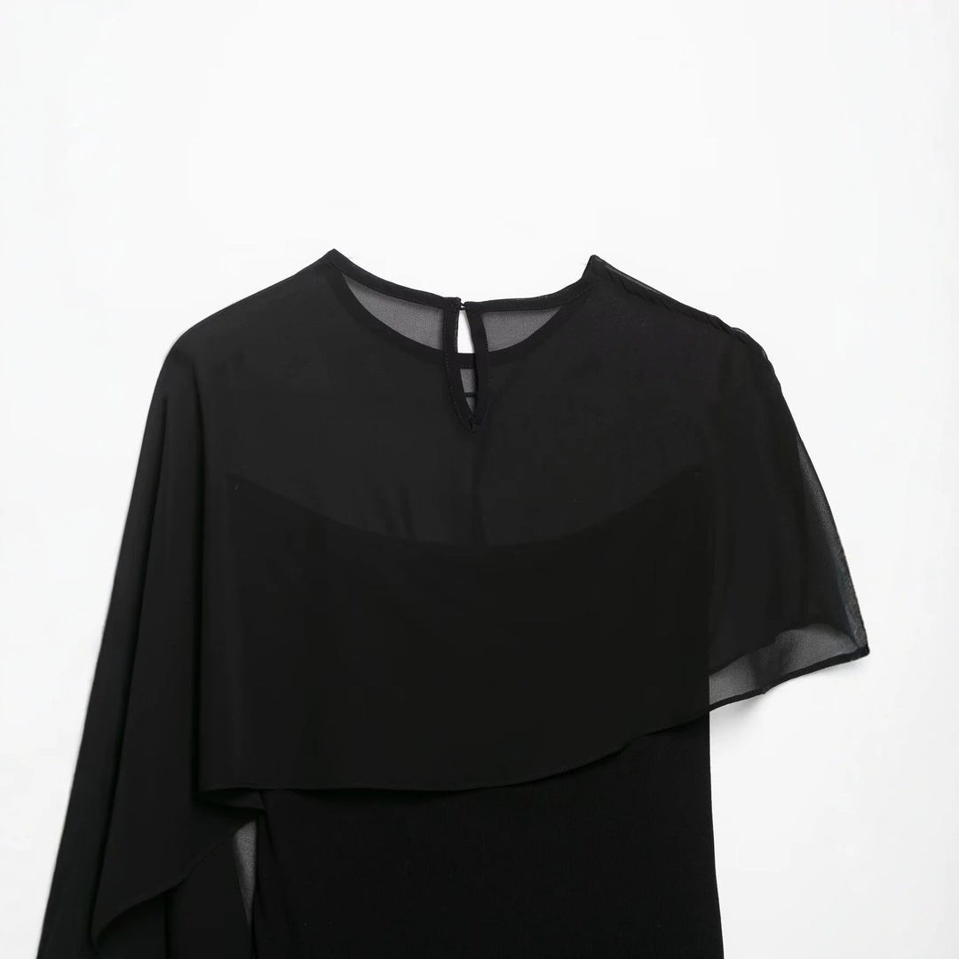 Damen Asymmetrisches Chiffon-Cape Top mit einseitiger Schulterpartie Drune