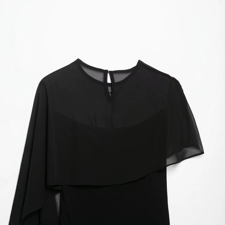 Damen Asymmetrisches Chiffon-Cape Top mit einseitiger Schulterpartie Drune