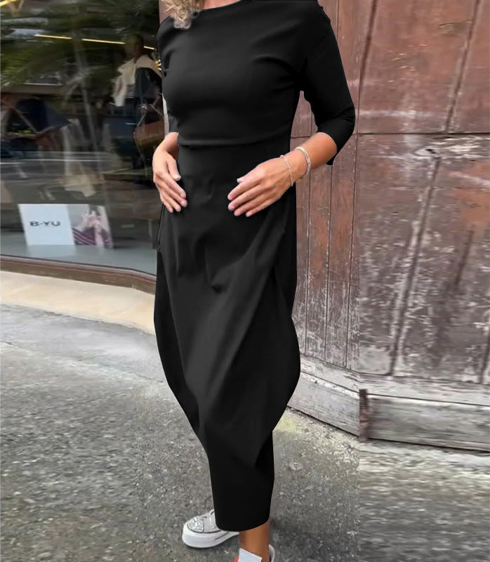 Frauen Einfach Midi Kleid mit Bootsausschnitt, Taillierte Passform und Tulpenrock-Detail Drune