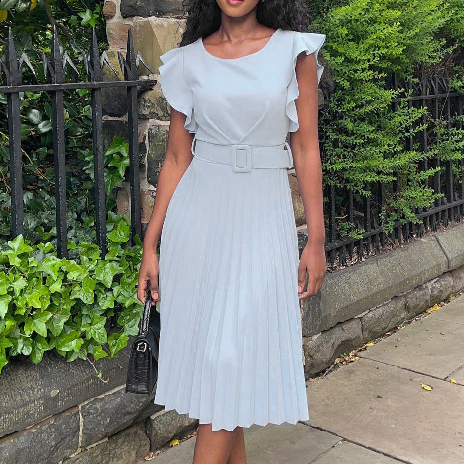 Damen Plissee Kleid mit gefaltetem Rock und Gürtel Drune
