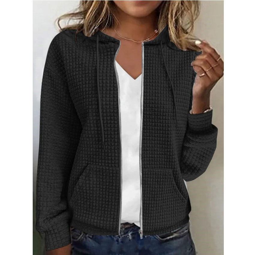 Damen Kapuzenjacke mit Waffelstruktur, Reißverschluss und Eingrifftaschen Drune