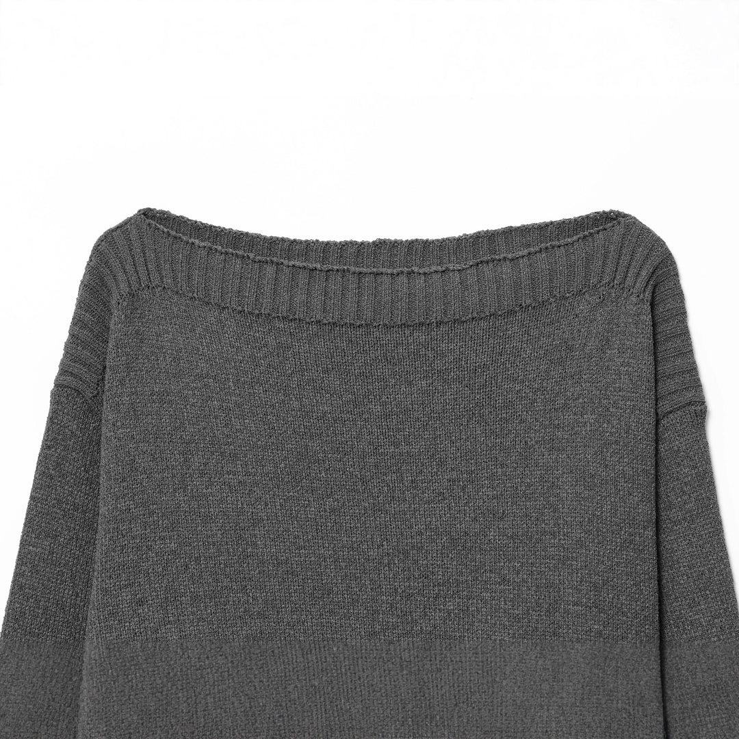 Damen nan kastig-oversize Strickpullover mit weitem U-Boot-Ausschnitt tailliertem Rippenbündchen und voluminösen Ärmeln Drune