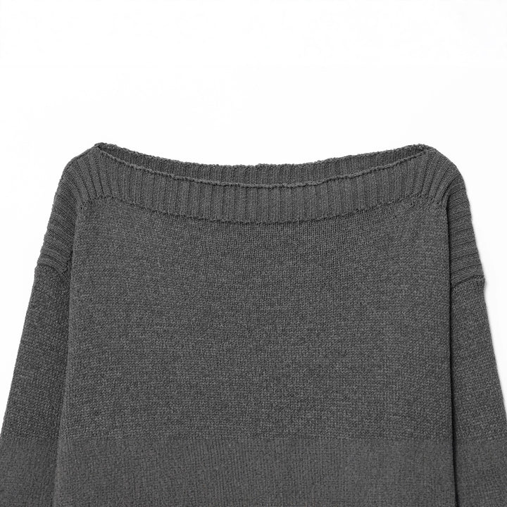 Damen nan kastig-oversize Strickpullover mit weitem U-Boot-Ausschnitt tailliertem Rippenbündchen und voluminösen Ärmeln Drune