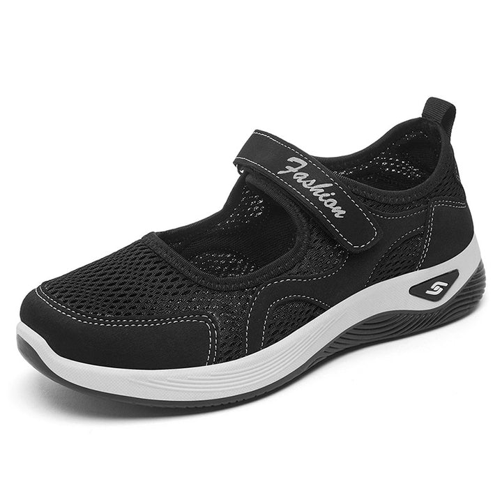 Damen nan atmungsaktiver Mary-Jane Walking-Schuh mit Klettverschluss, nahtlosem Mesh-Obermaterial und stoßdämpfender Leichtsohle Drune